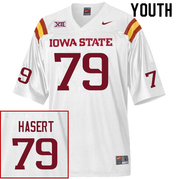 Youth #79 Deylin Hasert Iowa State Cyclones College Football Jerseys Sale-White - Click Image to Close
